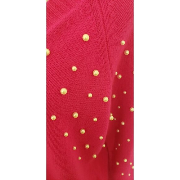 NEW CHARTER CLUB LUXURY CASHMERE FAUX-PEARL DOUBLE V-NECK SWEATER MEDIUM FUCHSIA - Picture 5 of 8